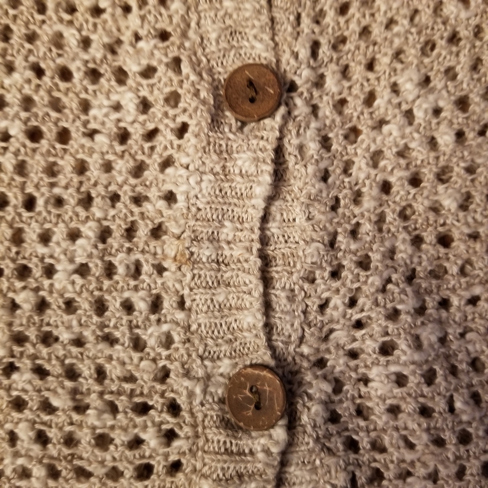 Vintage Gap Short Sleeve Linen Button Up Holey Cardigan Beige Womens Size Medium - Picture 7 of 9